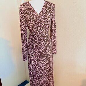 BEAUTIFUL ankle-length MANGO brown and pink wrap dress, size US 8!